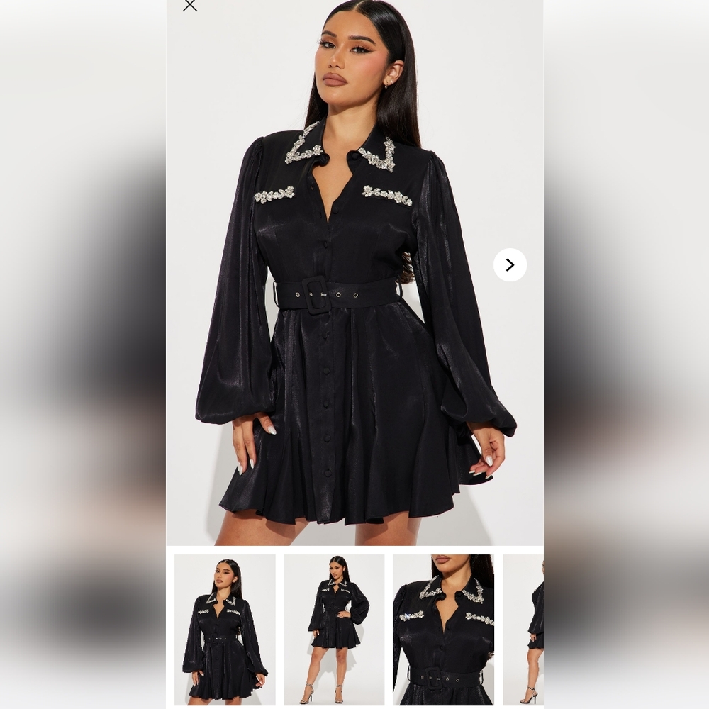 Fashion Nova Black Long Sleeve Dress with Embellishments